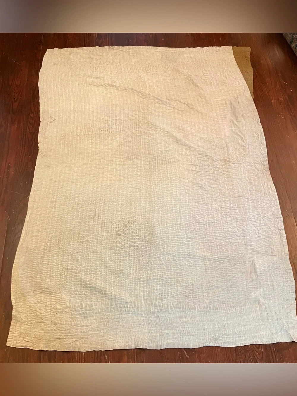 VTG Handmade Hand Quilted 9 Patch Kantha Scrap 60x84 Twin Throw Quilt Farmhouse